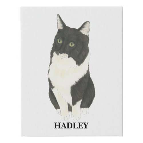 Personalized Black and White Cat Beverage Coaster Faux Canvas Print