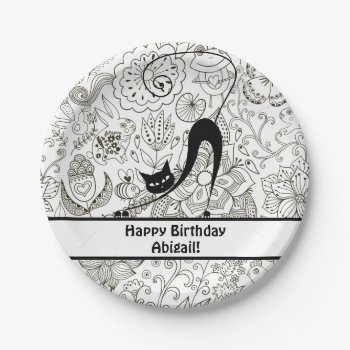 Personalized Black and White Cat Birthday Plates