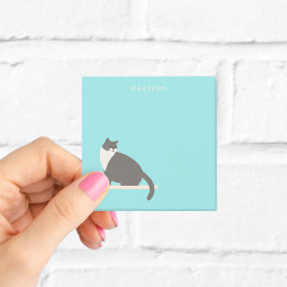 Personalized Black and White Cat Blue Sticky Notes