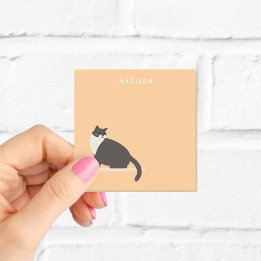 Personalized Black and White Cat Orange Post-it Notes