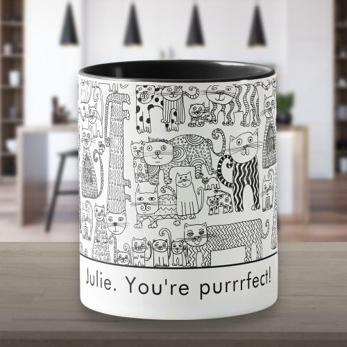 Personalized Black and White Cats Modern Mug