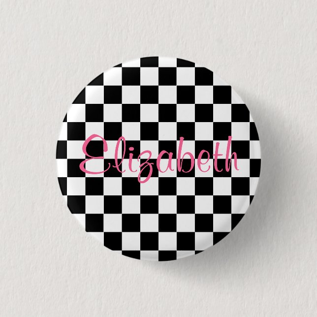 Personalized Black and White Checkerboard Button (Front)