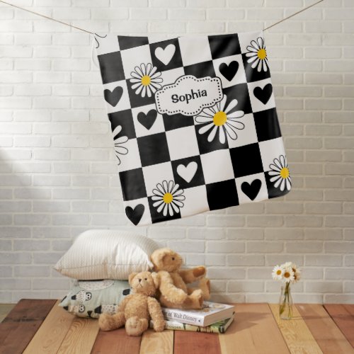 Personalized Black and White Checkered Baby Blanket