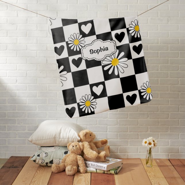 Personalized Black and White Checkered Baby Blanket (In Situ)