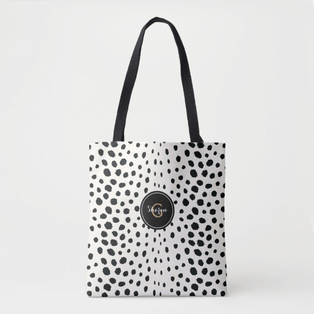 Personalized Black And White Cheetah Animal Print Tote Bag (Front)