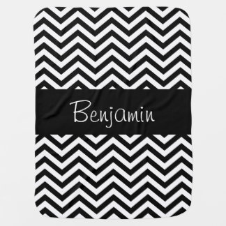 Personalized Black and White Chevron Baby Blanket