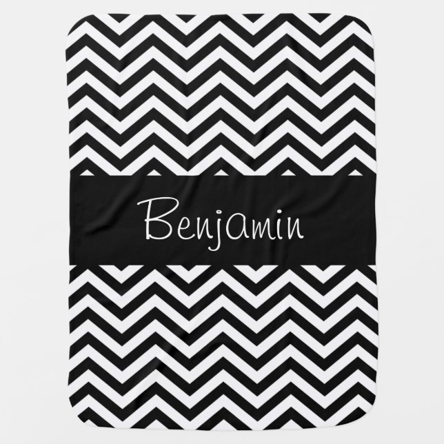 Personalized Black and White Chevron Baby Blanket (Front)