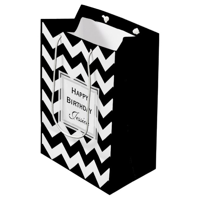 Personalized: Black And White Chevron Gift Bag 2 (Front Angled)