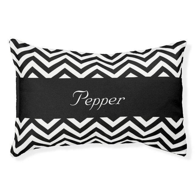 Personalized Black and White Chevron Pet Bed (Front)