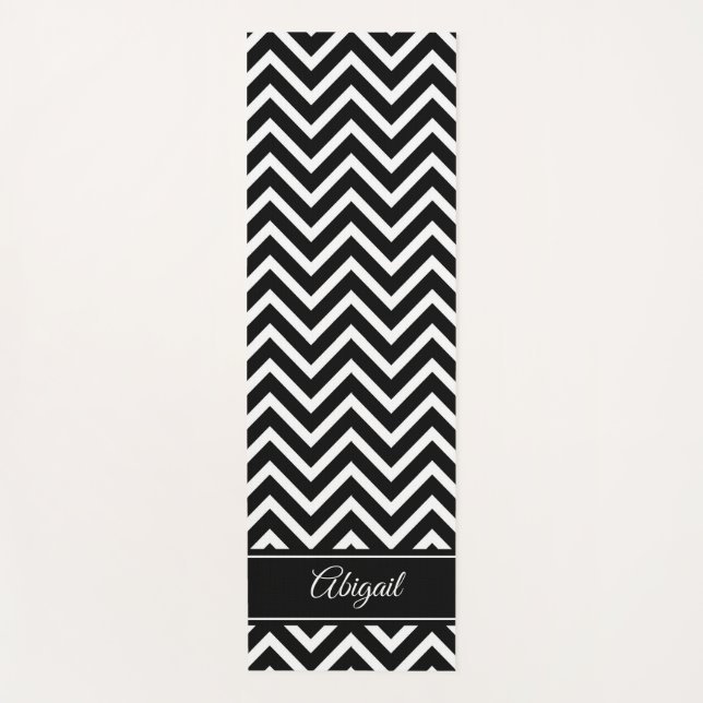 Personalized Black and White Chevron Yoga Mat (Front)