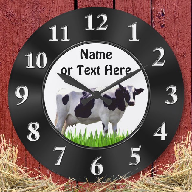 Personalized Black and White COW Clock (Personalized, Cow Wall Clock. Farmhouse kitchen clock. Black and white cow. Farmhouse Decor.)