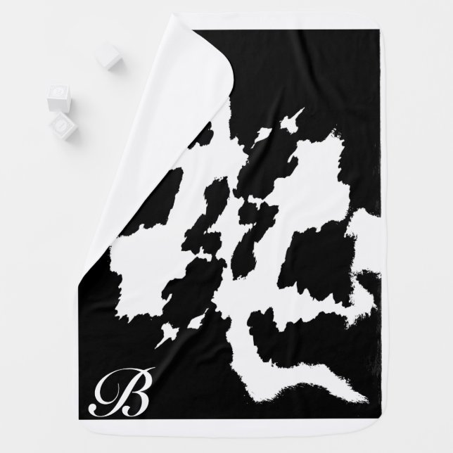 Personalized Black and white Cow Print Pattern Swaddle Blanket (In Situ)