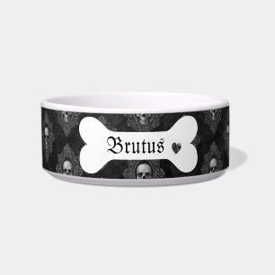 Personalized Black and White Custom Gothic Skull Bowl