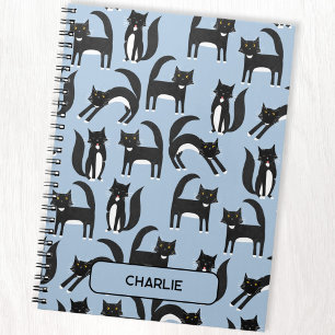Personalized Black and White Cute Tuxedo Cat Notebook