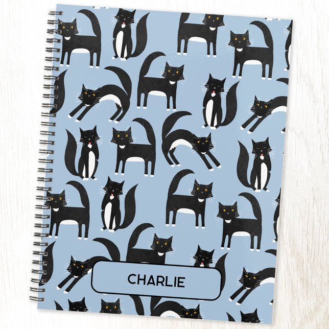 Personalized Black and White Cute Tuxedo Cat Planner (Black and white tuxedo cat personalized name planner)