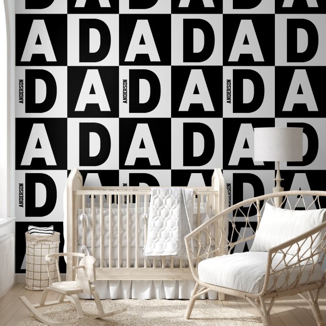 Personalized Black and White Dad Name Pattern Wallpaper (Kids)