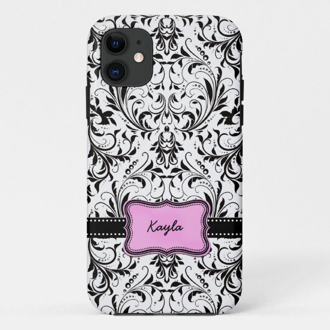 Personalized Black and White Damask Case-Mate iPhone Case (Back)