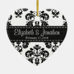 Personalized Black And White Damask Wedding Favor Ceramic Ornament at Zazzle