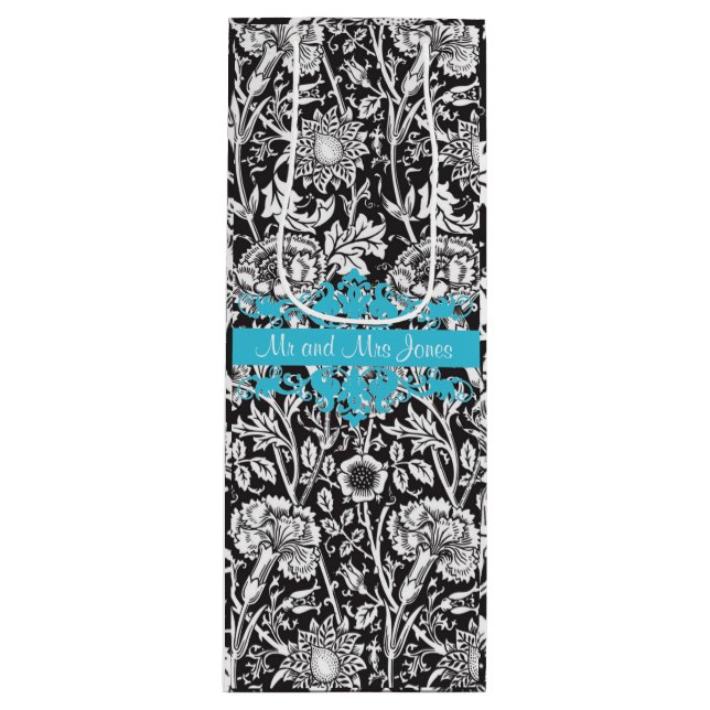 Personalized Black and White Damask Wine Gift Bag (Front)