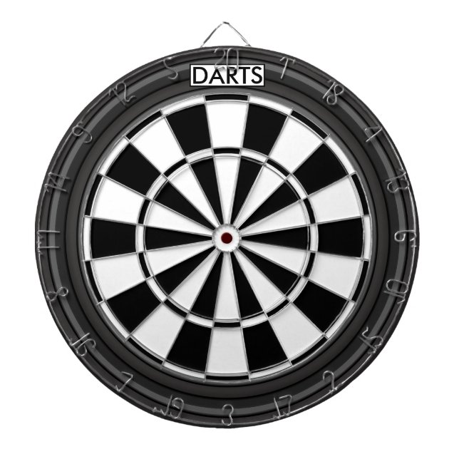 Personalized Black and White Dartboard With Darts (Front)