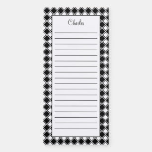 Personalized Black and White Diagonal Name Lined Magnetic Notepad