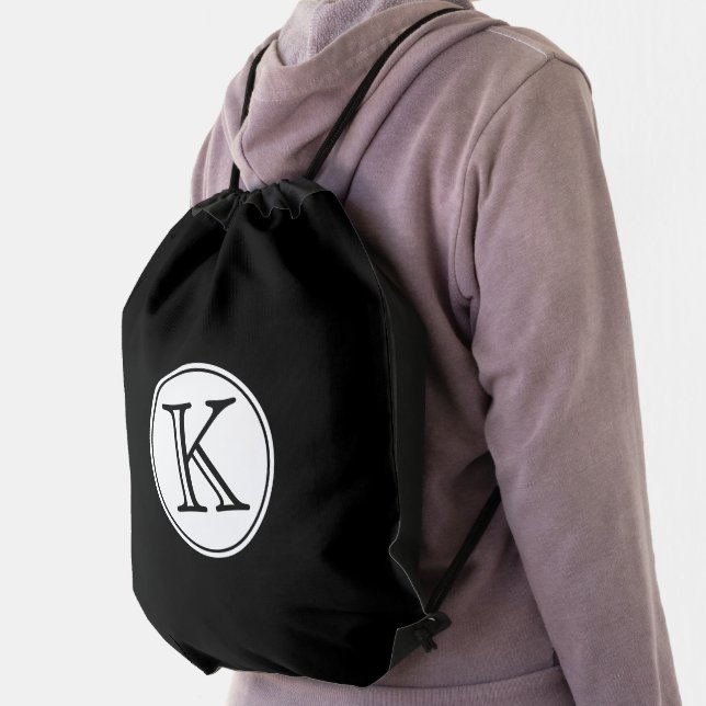 Personalized Black and White Drawstring Bag (Insitu)