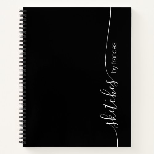 Personalized Black and White Elegant Script Sketch Notebook