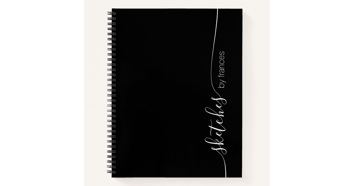 Personalized Black and White Elegant Script Sketch Notebook | Zazzle