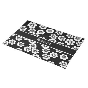 Personalized Black and white floral print pattern Cloth Placemat