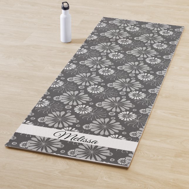 Personalized Black and White Floral Yoga Mat (In Situ)