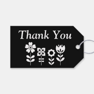 Personalized Black and White Flowers Thank You Gift Tags