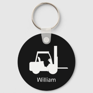 Personalized black and white Forklift Keychain