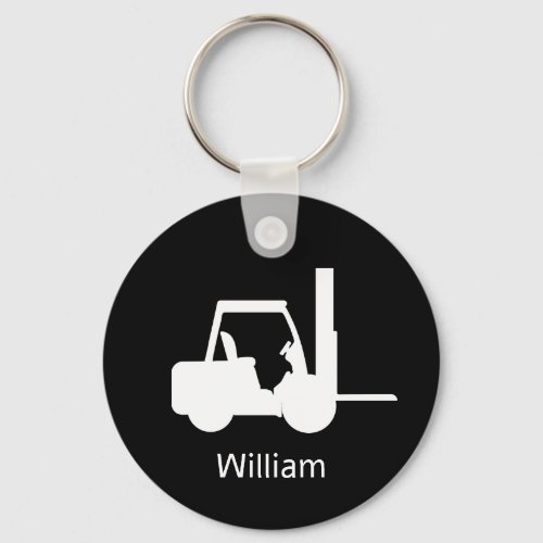 Personalized  black and white  Forklift Keychain