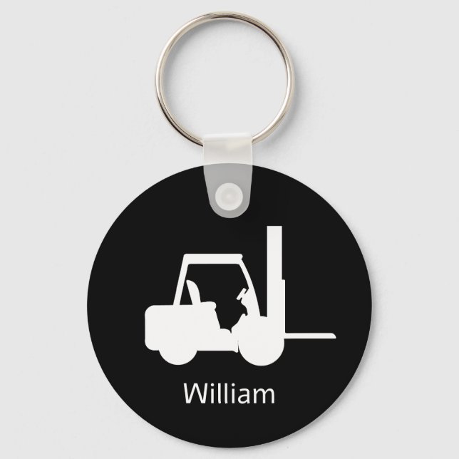 Personalized  black and white  Forklift Keychain (Front)