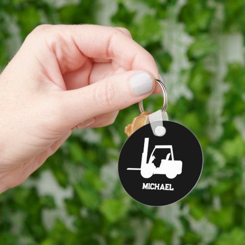Personalized Black and white Forklift Keychain