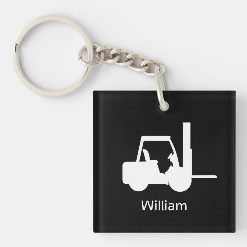 Personalized Black and white Forklift Keychain