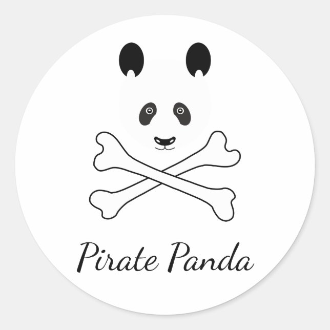 Personalized Black and White Funny Pirate Panda Classic Round Sticker (Front)
