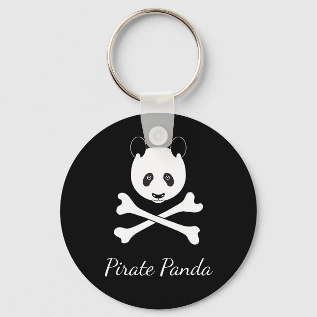 Personalized Black and White Funny Pirate Panda Keychain (Front)