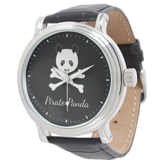Personalized Black and White Funny Pirate Panda Watch (Angled)