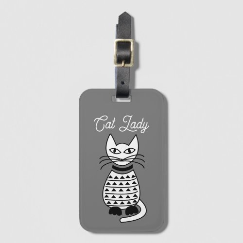 Personalized Black and White Geometric Cat Luggage Tag