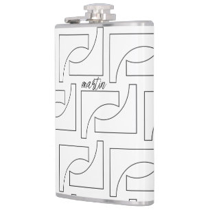 Personalized Black And White Geometric Pattern Flask