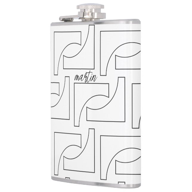 Personalized Black And White Geometric Pattern Flask (Left)