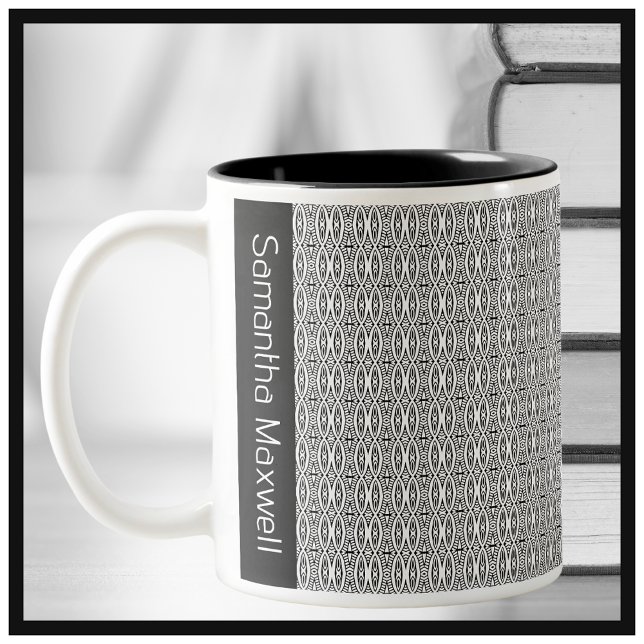 Personalized black and white geometric pattern Two-Tone coffee mug (Creator Uploaded)