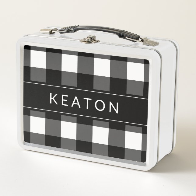 Personalized Black and White Gingham Lunchbox (Front)
