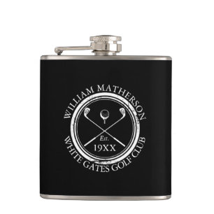 Personalized Black And White Golf Club Name Flask