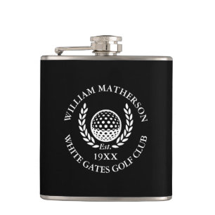 Personalized Black And White Golf Club Name Flask