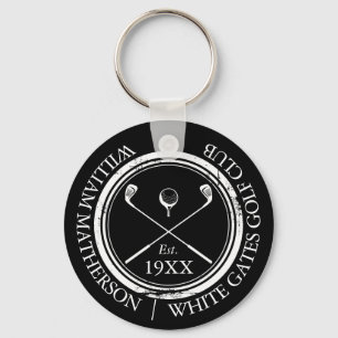 Personalized Black And White Golf Club Name Keychain