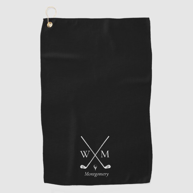 Personalized Black and White Golf Towel (Front)