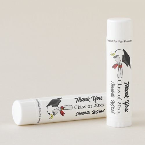 Personalized Black and White Grad Party Thank You Lip Balm
