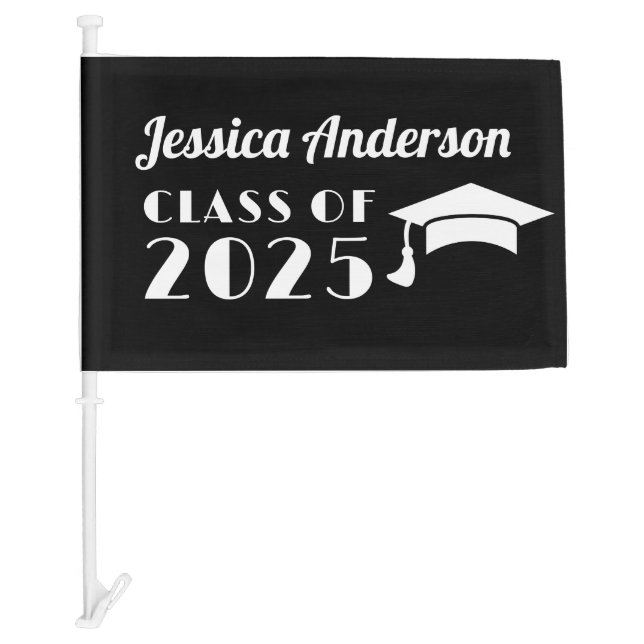 Personalized Black and White Graduation  Car Flag (Front)
